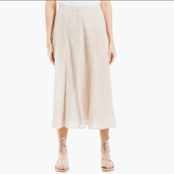 MAX STUDIOβ Yarn Dyed Button Front Striped Beige Off White Maxi Skirt Boho M - Picture 1 of 11